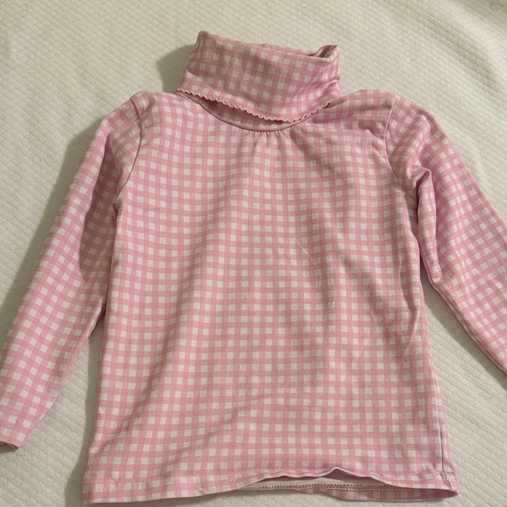 Kids Pink Gingham Long Sleeve Turtleneck Top